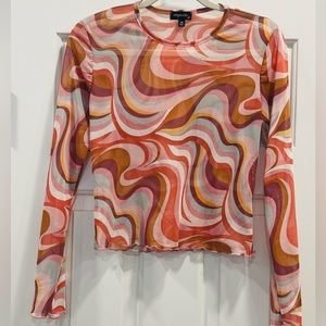 NWOT Sheer originality. 70s Vibe Mesh Print Crop Top-Medium
